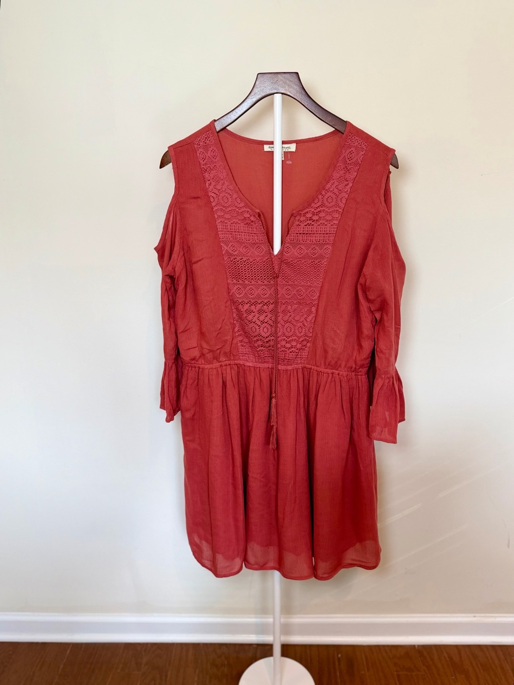 Speed Control NY Boho Cold Shoulder Lace Mini Dress Bell Sleeve Large